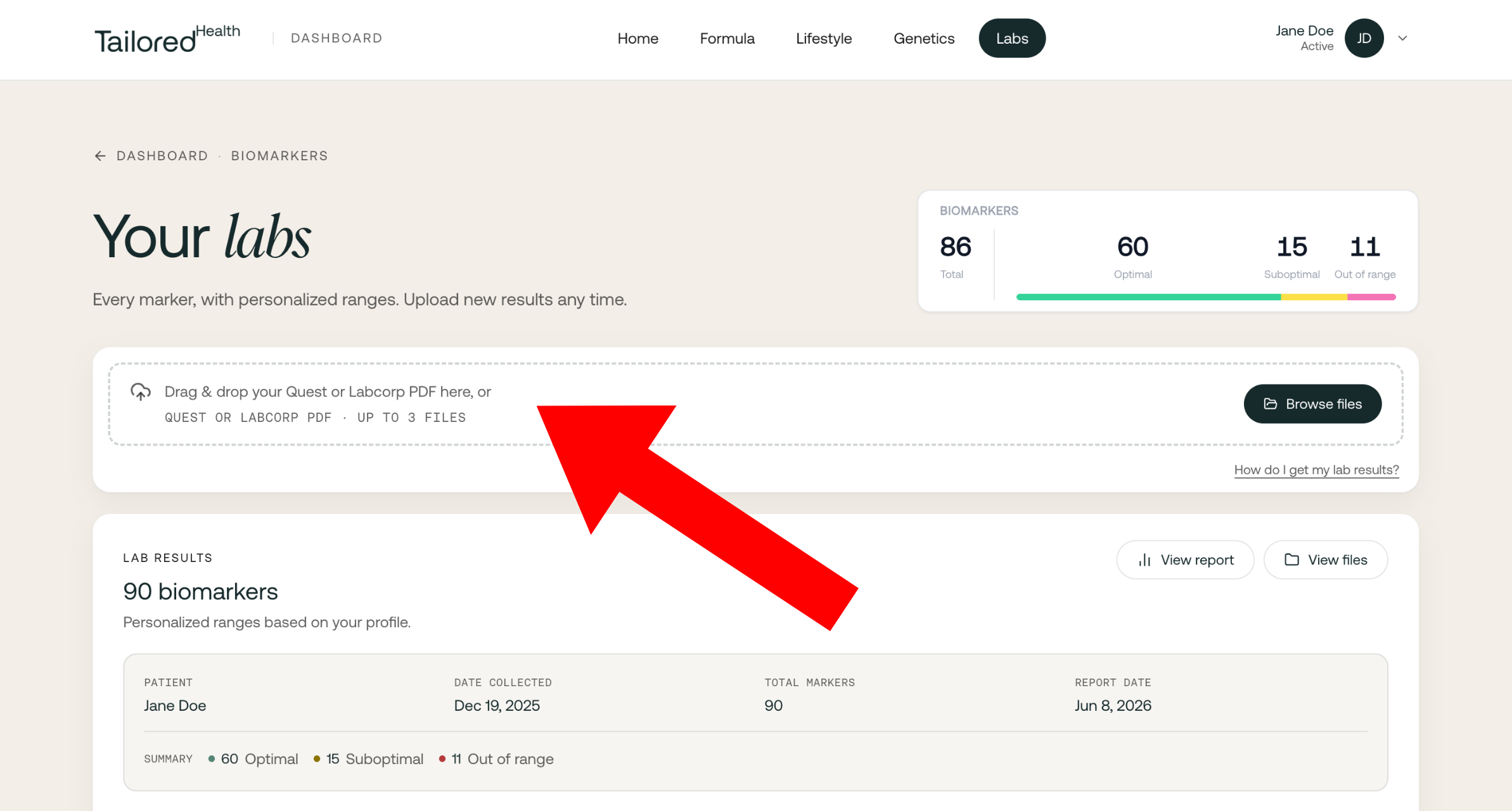 Upload to your TailoredHealth dashboard